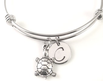 Personalized Turtle bracelet,  charm bracelet, Good Luck Bracelet, baby turtle Charm bracelet, Graduation Bracelet,  adjustable bangle