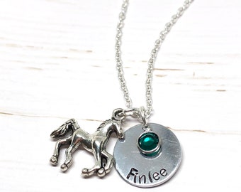 Horse necklace, Personalized horse necklace, name necklace, Horse Memorial, Horse charm, little girl jewelry, name necklace