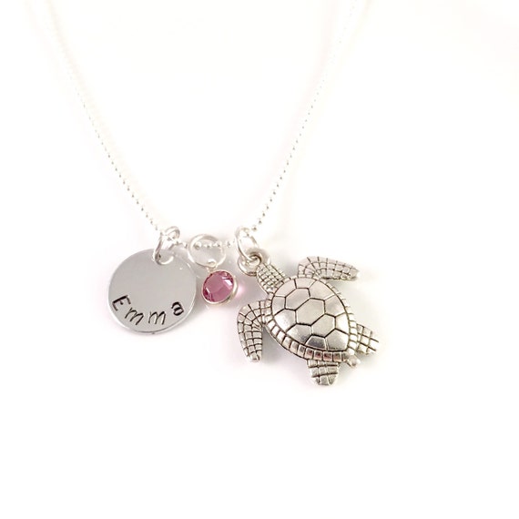 Personalized Turtle Necklace Charm Necklace Sea Turtle 