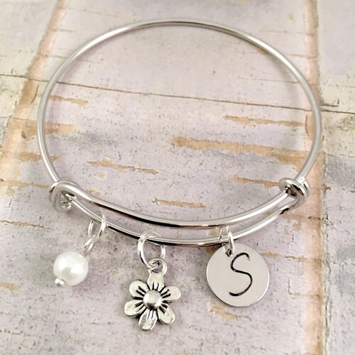 Dainty Little Girl bracelet, graduation bracelet, initial charm bracelet, little girl bangle, personalized junior bridesmaids