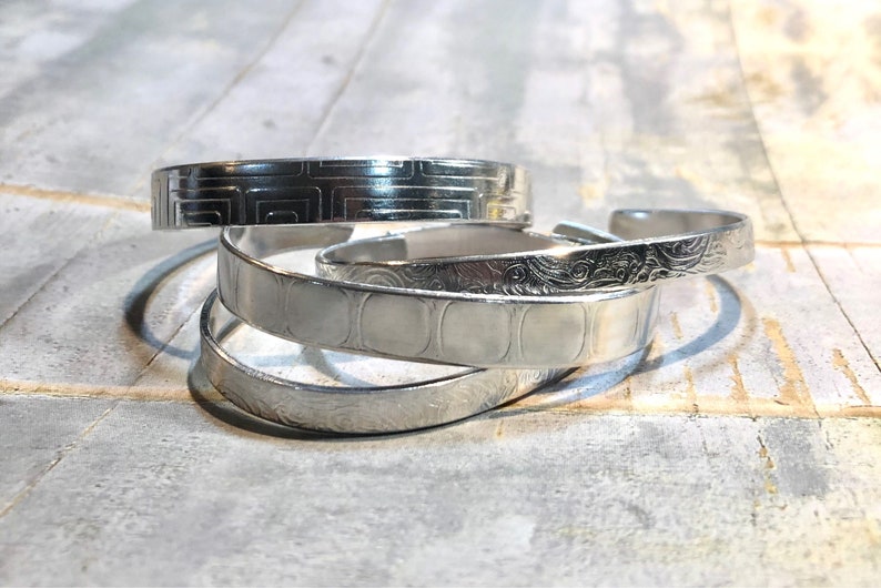 Floral Embossed Bracelet, Flower Cuff Bracelet, Designer Inspired 1/4 Aluminum Cuff, Floral Aluminum Cuff Bracelet, Hand Stamped Jewelry image 4