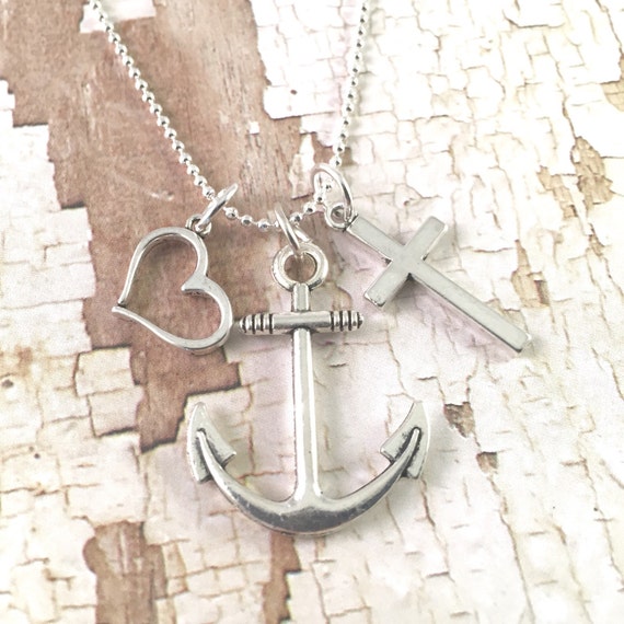 Faith Hope Love Necklace Cross Anchor and Heart Necklace Etsy