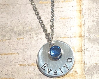 Personalized Name Necklace, Hand stamped circle pendant necklace, Name necklace, Trendy necklace, Custom name necklace