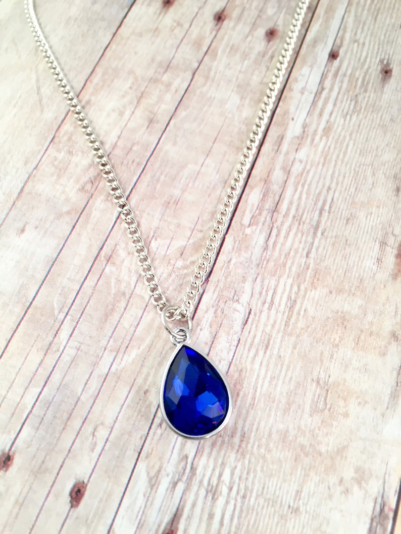 Blue Teardrop pendant Necklace  Fancy Dressy necklace image 1