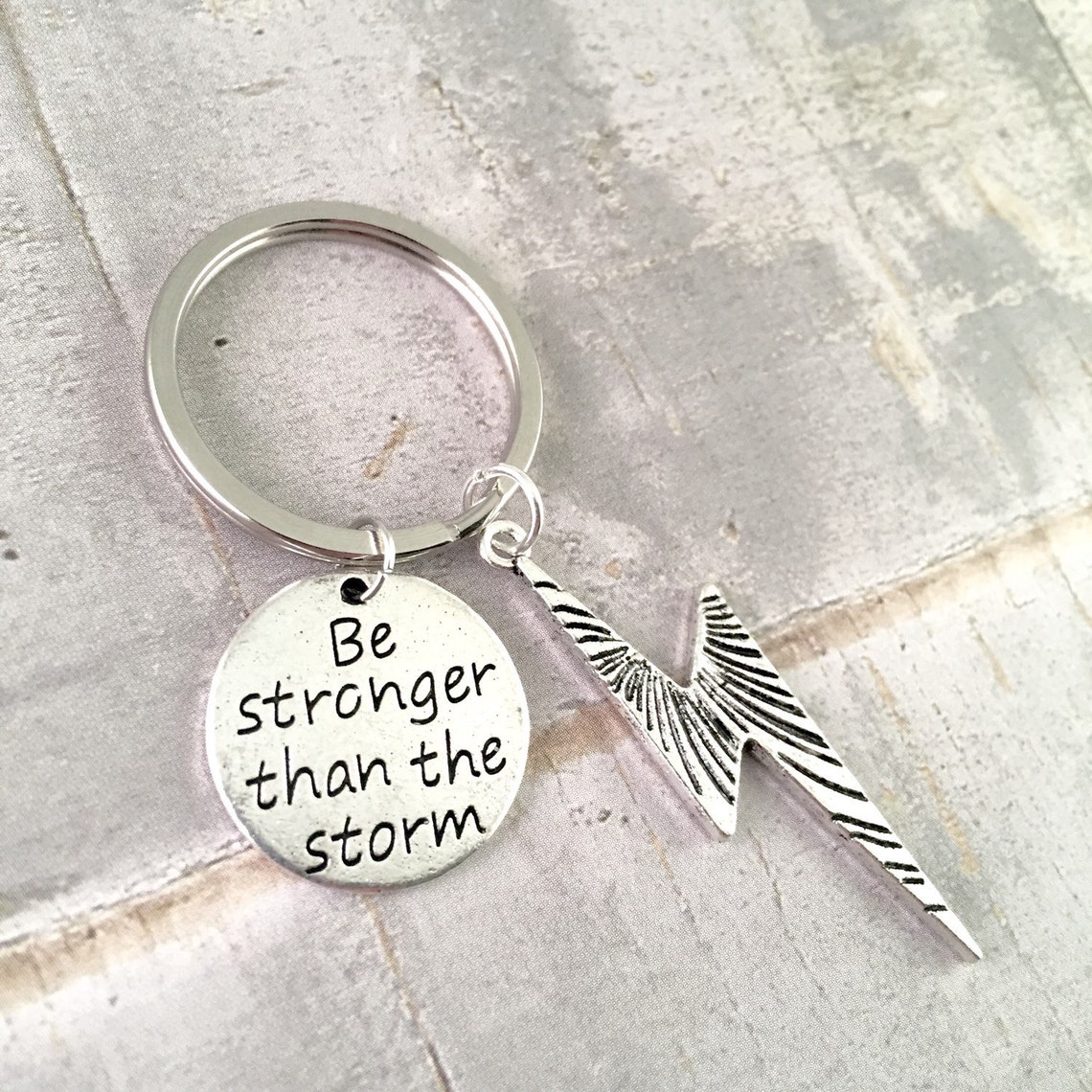 Lightning Bolt Keychain Be Stronger Than the Storm Keychain Etsy