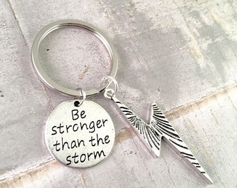 Lightning Bolt Keychain, Be Stronger than the storm keychain, inspirational, Harry Potter Fan, Superhero jewelry