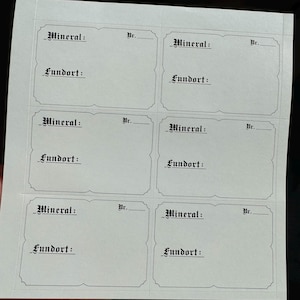 50 ETIKETTEN STICKER Beschriftung von Mineralien (56 x 38mm) Fundort-Kärtchen