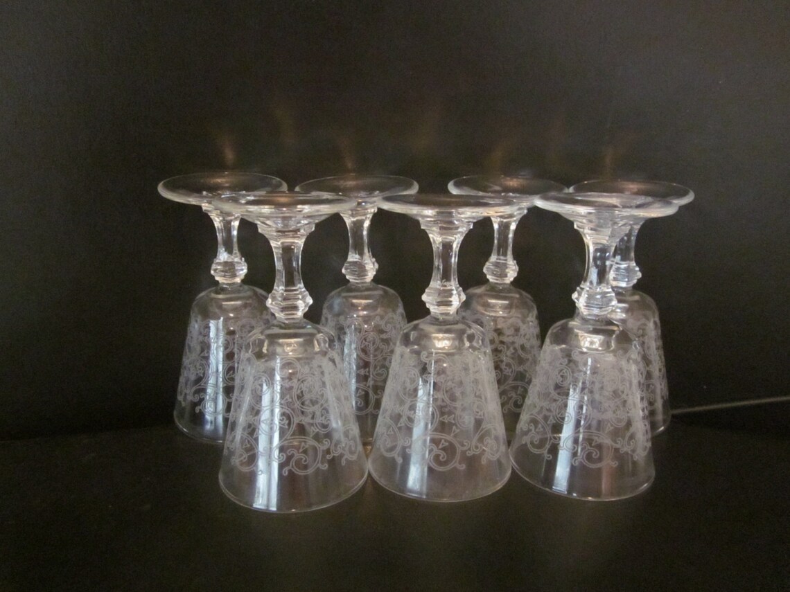 FANCY SHOT GLASS Set of 7 Etched glass Etsy