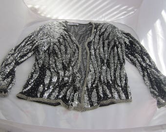 MOTHER Of The BRIDE or Evening Wear Sequined and Beaded JACKET Black Silver Gold