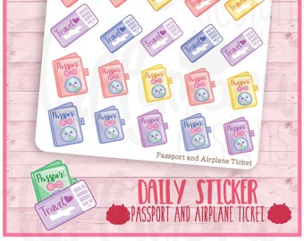 Passport and Airplane Ticket || Planner Stickers, Cute Stickers for Erin Condren (ECLP), Filofax, Kikki K, Etc. || DPS250