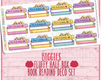 Biggie Fluffy Half Box Book Reading Deco Set || Planner Stickers, Cute Stickers for Erin Condren (ECLP), Filofax, Kikki K, Etc. || BSS80