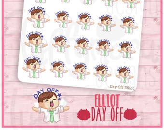 Elliot Day Off || Planner Stickers, Cute Stickers for Erin Condren (ECLP), Filofax, Kikki K, Etc. || E02