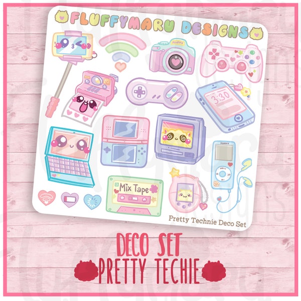 Pretty Techie Deco Set || Planner Stickers, Cute Stickers for Erin Condren (ECLP), Filofax, Kikki K, Etc. || DS46