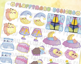 Sleepy Time Deco Sticker Set || Planner Stickers, Cute Stickers for Erin Condren (ECLP), Filofax, Kikki K, Etc. || DS19