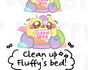 Cleaning Fluffymaru || Planner Stickers, Cute Stickers for Erin Condren (ECLP), Filofax, Kikki K, Etc. || SFS06