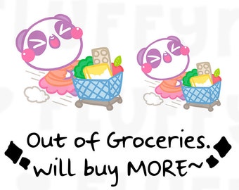 Grocery Shopping Panda Mimi || Planner Stickers, Cute Stickers for Erin Condren (ECLP), Filofax, Kikki K, Etc. || MTP15