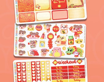 Chinese New Year Planner Kit || Planner Stickers, Cute Stickers for Erin Condren (ECLP), Filofax, Kikki K, Etc. || PKS17