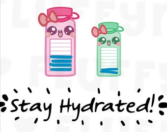 Hydrate / Water Bottle || Planner Stickers, Cute Stickers for Erin Condren (ECLP), Filofax, Kikki K, Etc. || DPS54