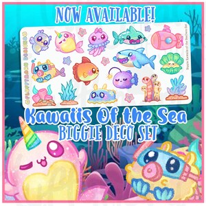 Biggie Kawaiis of the Sea Deko Set|| Planner Sticker, süße Sticker für Erin Condren (ECLP), Filofax, Kikki K, Etc. || BSS64