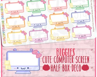 Biggie Cute Computer Screen Half Box Deco Set|| Planner Stickers, Cute Stickers for Erin Condren (ECLP), Filofax, Kikki K, Etc. || BSS68