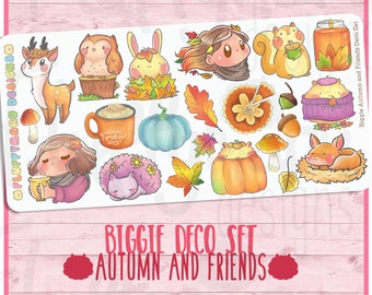 Autumn and Friends Biggie Deco Set  || Planner Stickers, Cute Stickers for Erin Condren (ECLP), Filofax, Kikki K, Etc. || BDS01