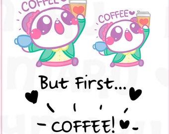 Coffee Time Panda Mimi || Planner Stickers, Cute Stickers for Erin Condren (ECLP), Filofax, Kikki K, Etc. || MTP04