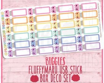 Fluffymaru USB Stick Box Deco Set|| Planner Stickers, Cute Stickers for Erin Condren (ECLP), Filofax, Kikki K, Etc. || BSS78