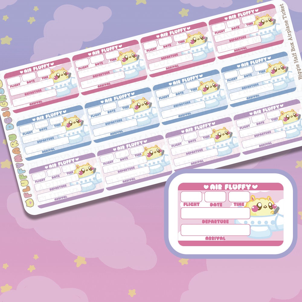 Download Biggie Half Box Airplane Ticket Planner Stickers Cute | Etsy