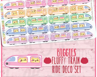 Biggie Fluffy Train Ride Deco Set|| Planner Stickers, Cute Stickers for Erin Condren (ECLP), Filofax, Kikki K, Etc. || BSS64