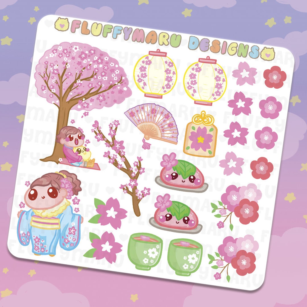 Cherry Blossoms Deco Sticker Set || Planner Stickers, Cute Stickers for ...