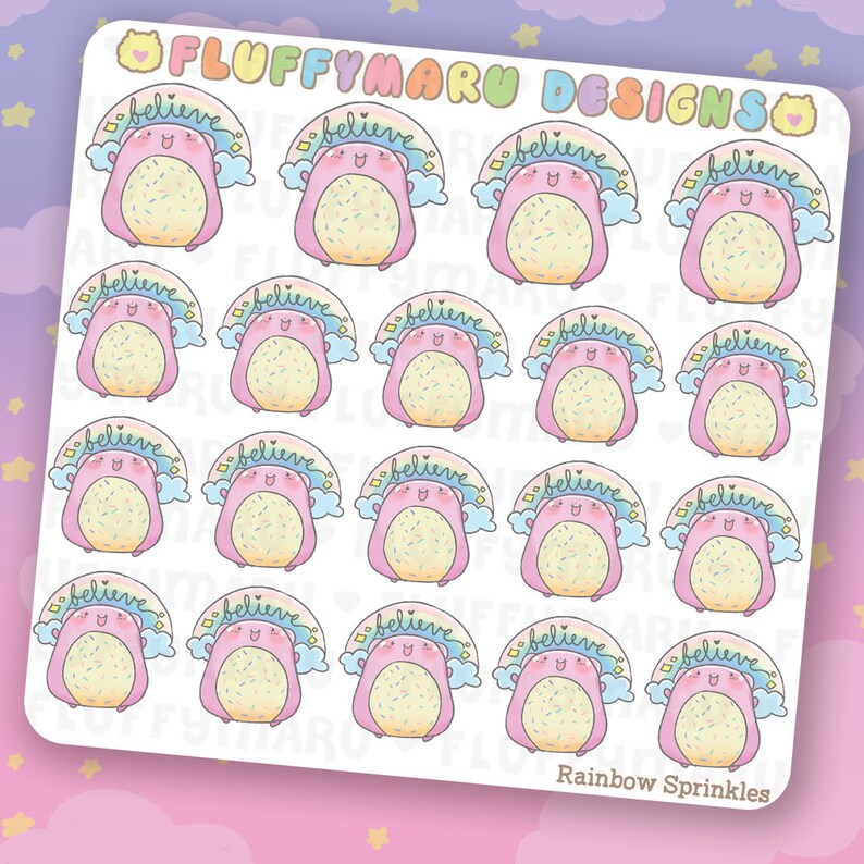 Rainbow Believe Sprinkles Planner Stickers, Cute Stickers for Erin Condren ECLP, Filofax, Kikki K, Etc. STB58 image 2