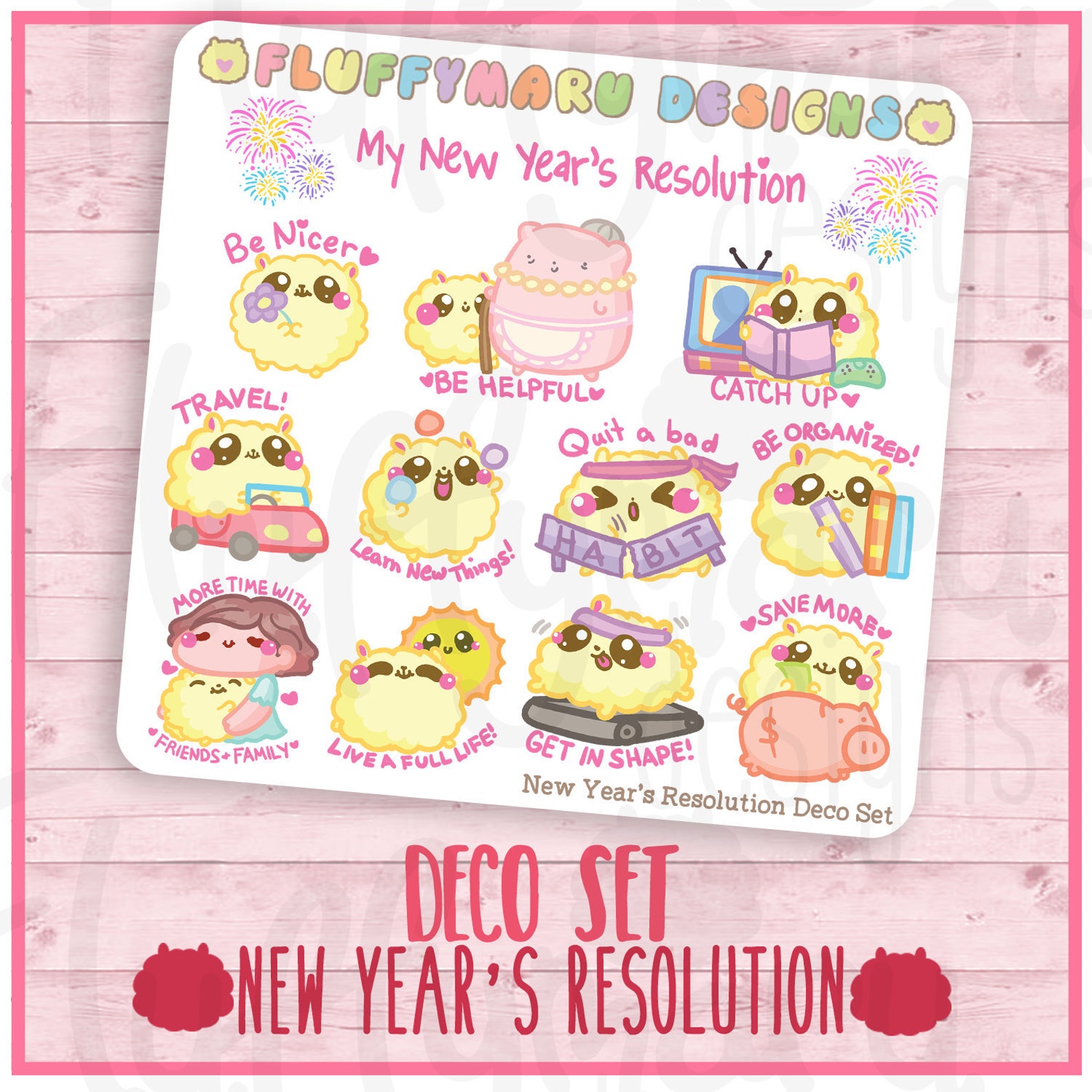 New Year's Resolution Deco Set Planner Stickers, Cute Stickers for Erin ...