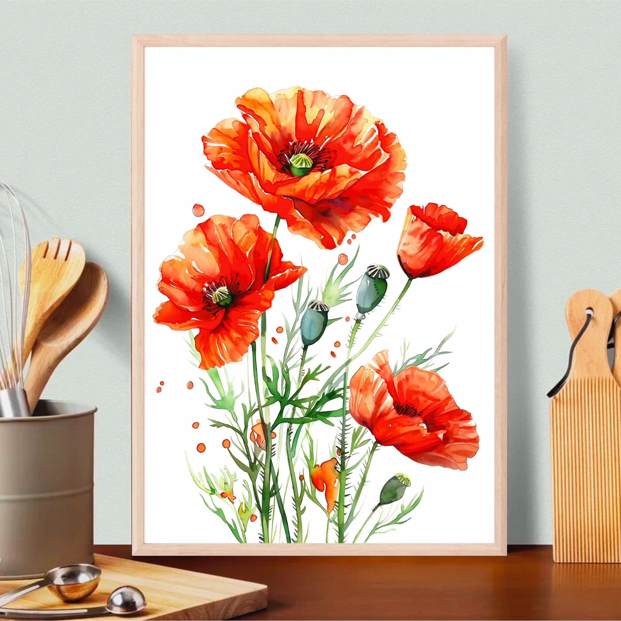 Red Poppy Watercolor Art Print: Floral Farmhouse Wall Decor - Etsy