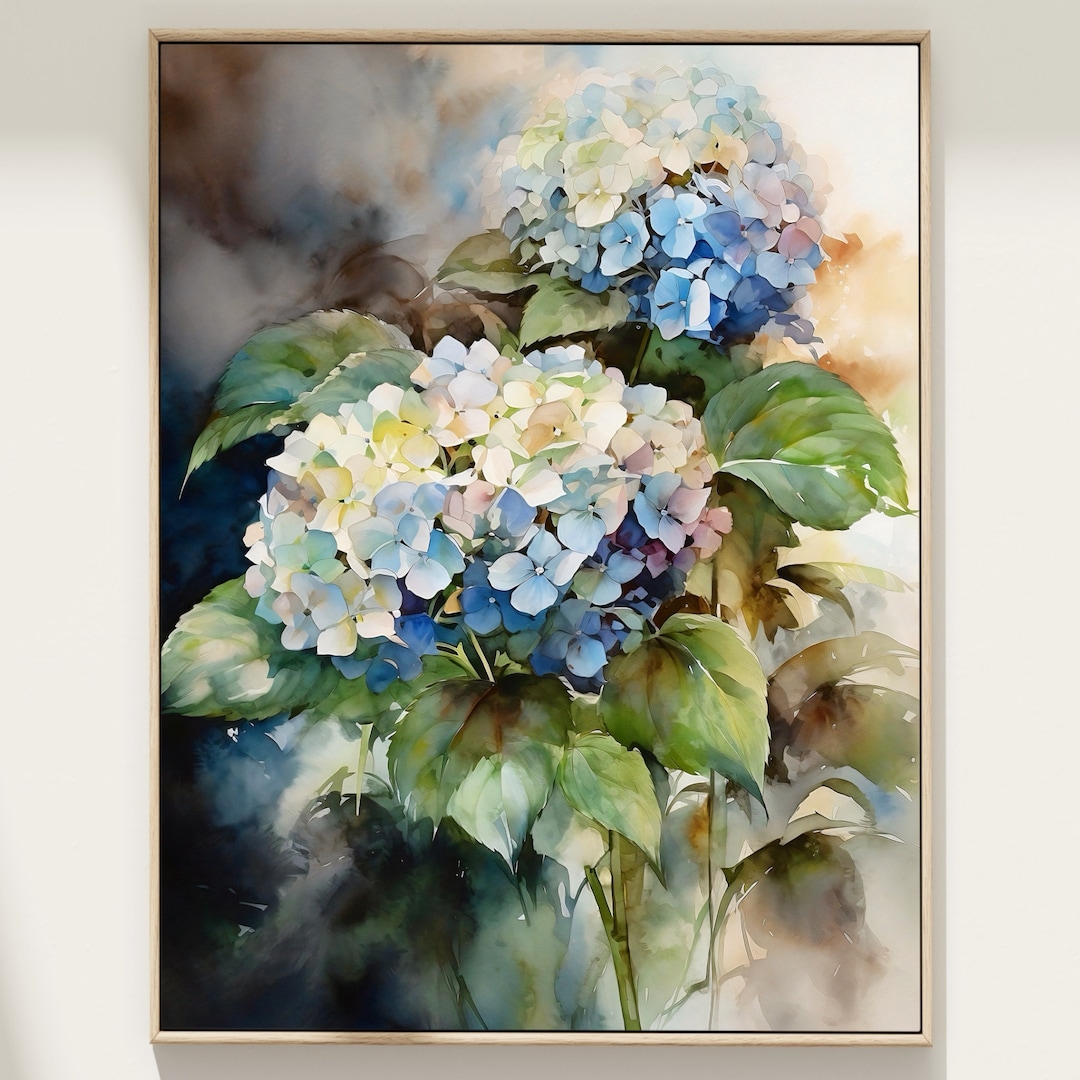 Blue Hydrangea Watercolor Print: Botanical Wall Art - Etsy