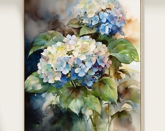 Blue Hydrangea Watercolor Print: Botanical Wall Art
