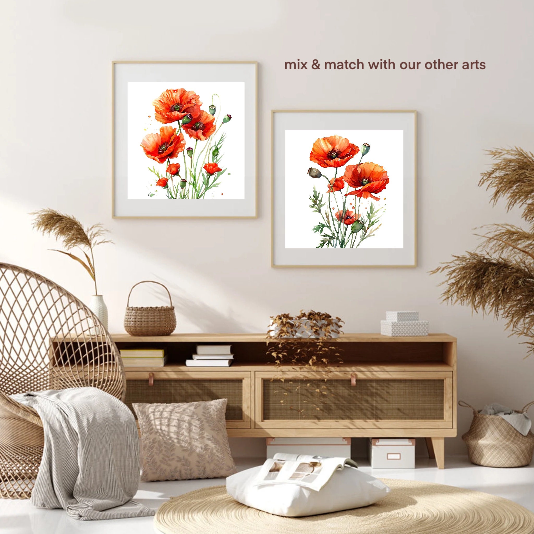 Red Poppy Watercolor Art Print: Floral Farmhouse Wall Decor - Etsy
