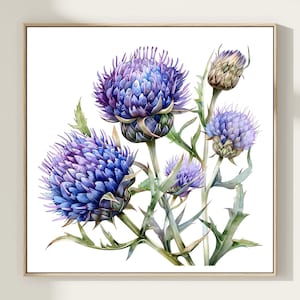 Thistle Watercolor Art Print: Square Farmhouse Floral Poster