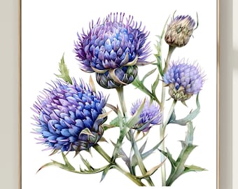Thistle Watercolor Art Print: Square Farmhouse Floral Poster