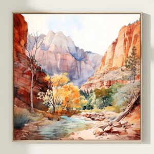 Zion National Park Watercolor Painting Art Print, Zion Painting, Landscape Artwork National Park, National Park Watercolor Wall Art, Gift