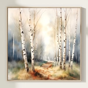 Fall Birch Watercolor Painting Autumn Landscape Fall Trees Art Print Birches Poster Nature Wall Art Home Decor Gift Art