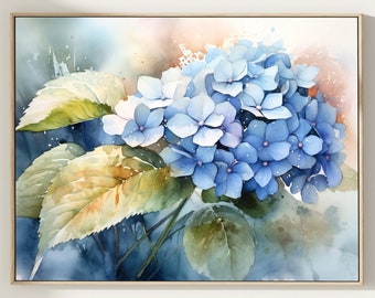 Blue Hydrangea Watercolor Print: Botanical Wall Art