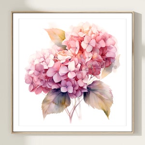 Hydrangea Print, Watercolor Pink Flower Print, Botanical Print, Hydrangea Painting, Hydrangea Square Wall Art, Home Decor Gift Art