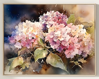 Pink Hydrangea Watercolor Print: Botanical Floral Wall Art