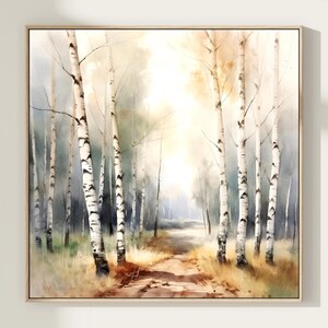 Birch Grove in the Forest Watercolor Print Large Wall Art