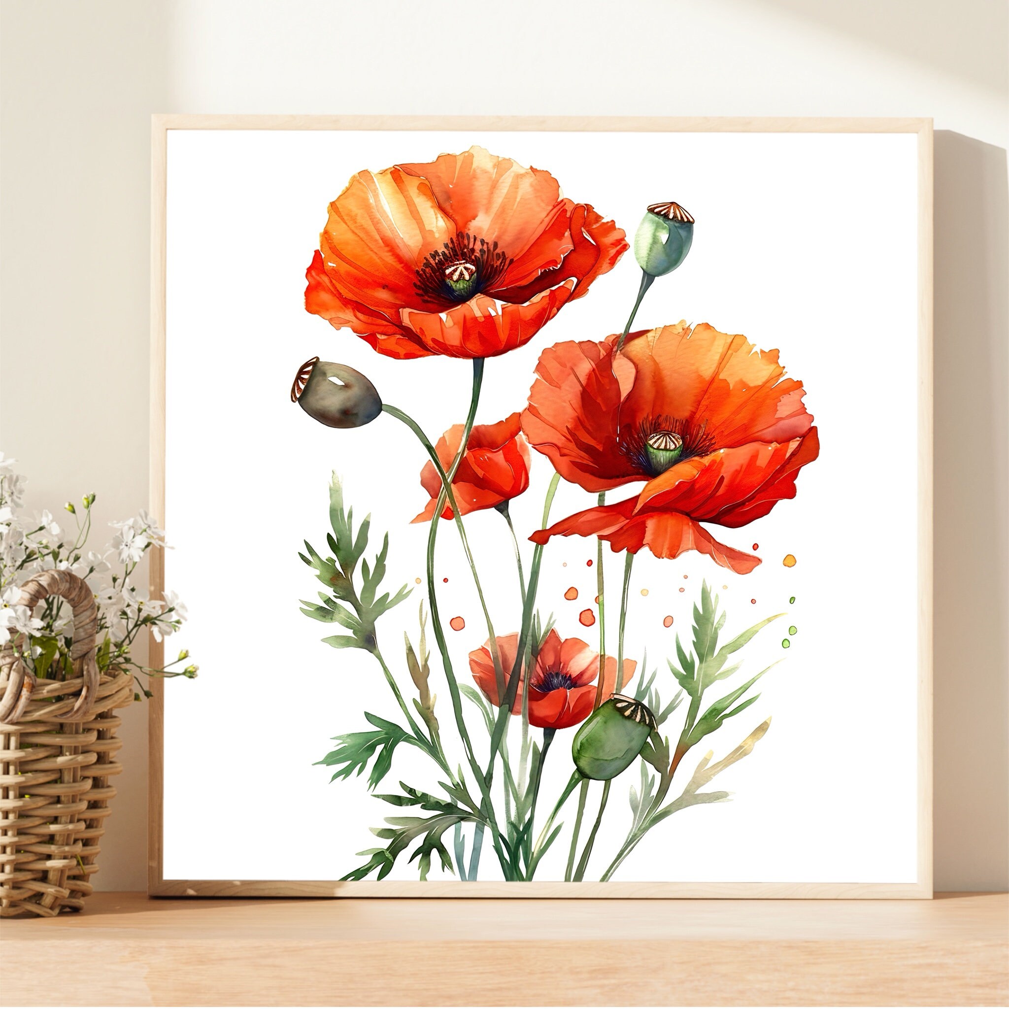 Red Poppy Watercolor Art Print: Floral Farmhouse Wall Decor - Etsy