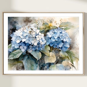 Hydrangea Print, Watercolor Blue Flower Print, Botanical Print, Hydrangea Painting, Hydrangea Wall Art, Home Decor Gift
