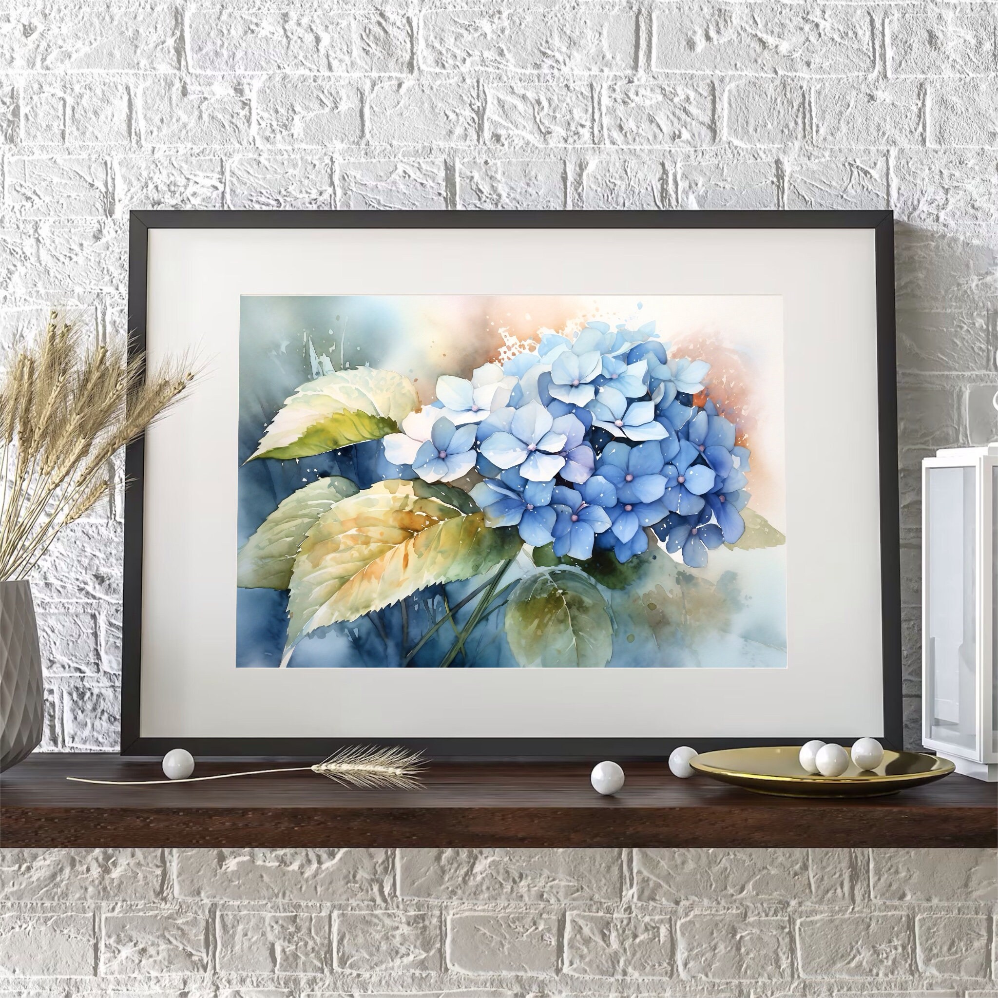 Blue Hydrangea Watercolor Print: Botanical Wall Art - Etsy