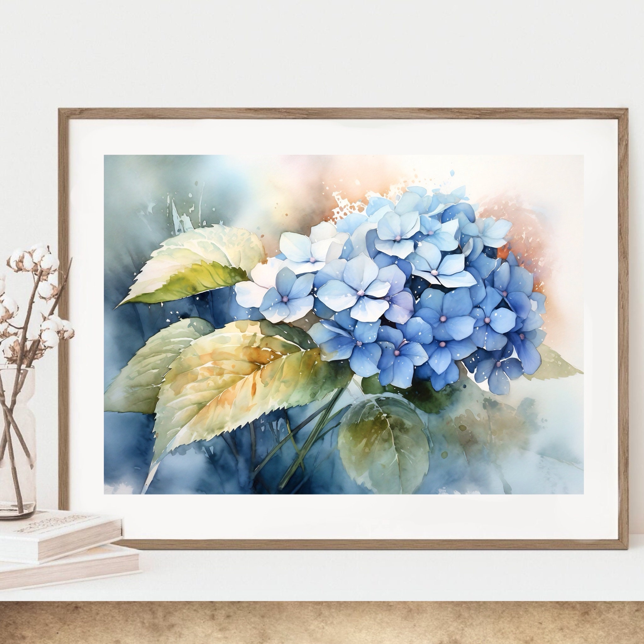 Blue Hydrangea Watercolor Print: Botanical Wall Art - Etsy