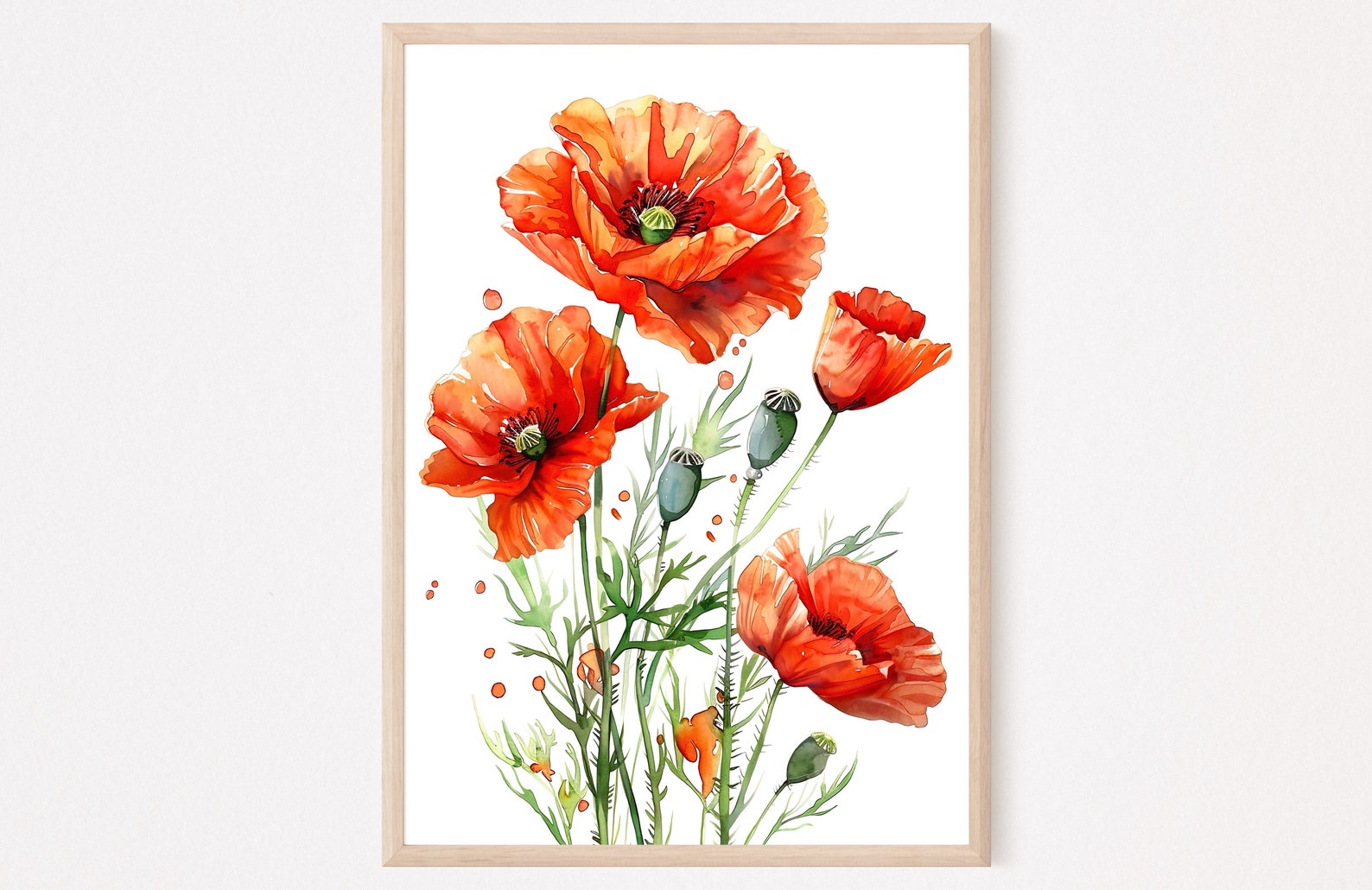Red Poppy Watercolor Art Print: Floral Farmhouse Wall Decor - Etsy