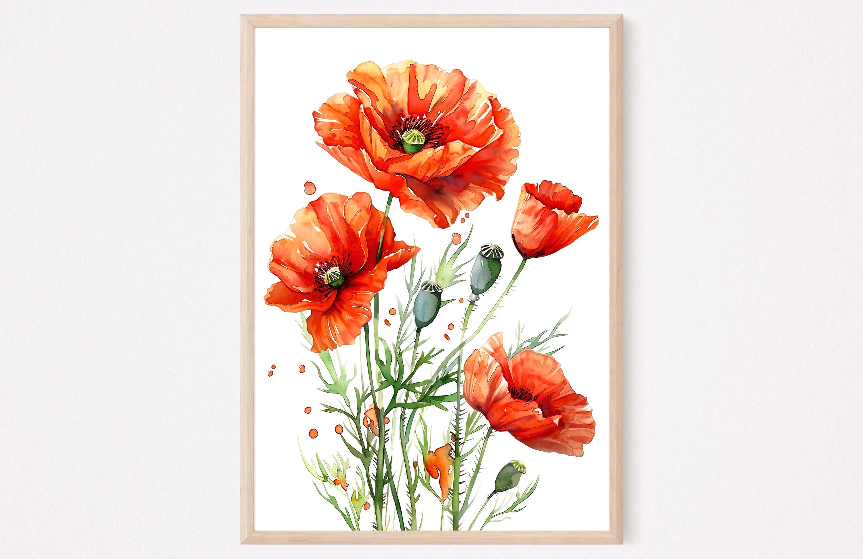 Red Poppy Watercolor Art Print: Floral Farmhouse Wall Decor - Etsy